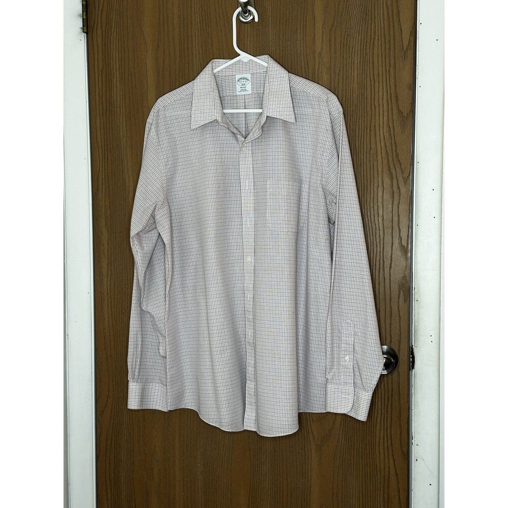 Brooks Brothers Button Shirt Mens 17 6/7 Striped Non-Iron 1818 Red White REGENT